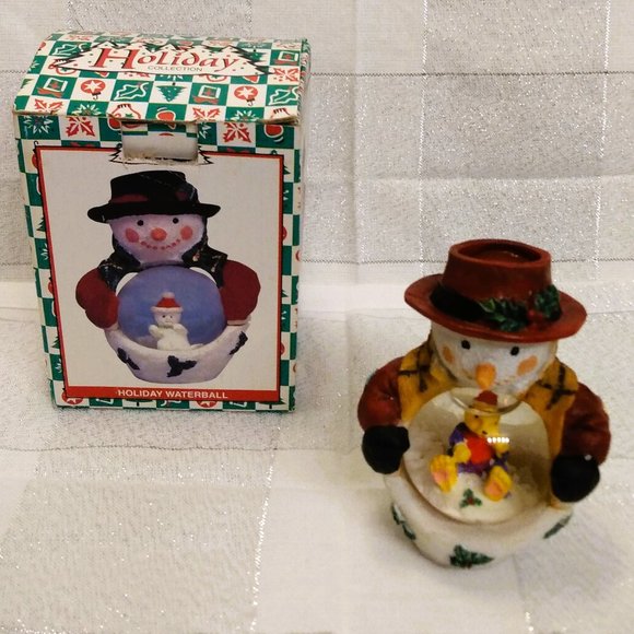 World Bazaars Holiday Waterball/Snow Globe Snowman & Teddy Bear With Box - Picture 2 of 14